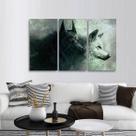 Quadro Lobos Mosaico 3 Peças Preto e Branco em Tecido