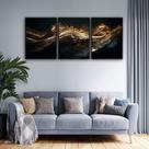 Quadro Luxo Trio Abstrato Ondas Canvas com Moldura 129x53cm Quadro Luxo Trio Abstrato Ondas Canvas com Moldura 129x53cm