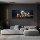 Quadro Luxo Trio Família Lobos Canvas com Moldura 129x53cm Quadro Luxo Trio Família Lobos Canvas com Moldura 129x53cm