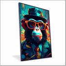 Quadro Macaco de Chapéu Canvas Com Vidro