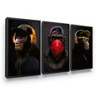 Quadro Macacos Sábios Boné Moldura Luxo Sala Quarto