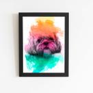 Quadro Maltês Cachorro Tinta Aquarela Moldura 60x40cm