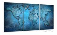Quadro Mapa Mundi Antigo Azul Decorativo Sala Quarto 125x60 Quadro Mapa Mundi Antigo Azul Decorativo Sala Quarto 125x60