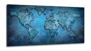 Quadro Mapa Mundi Antigo Azul Decorativo Sala Quarto em Tecido Canvas 130x60 Quadro Mapa Mundi Antigo Azul Decorativo Sala Quarto em Tecido Canvas 130x60