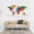 Quadro Mapa Mundi Colorido Decorativo Em Tecido 4 Peças 1 Quadro Mapa Mundi Colorido Decorativo Em Tecido 4 Peças 1