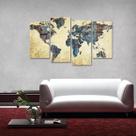 Quadro Mapa Mundi Decorativo Vintage Telas Em Tecido 4 Peças