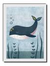Quadro Mar Baleia Decoração Quarto Criança Moldura Branca