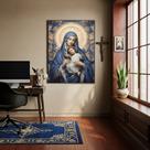 Quadro Maria Com Menino Jesus Azul e Bege - 70x50cm