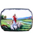 Quadro Mesa Colecionável Jesus Cristo Campo Ovelhas 20x14cm Quadro Mesa Colecionável Jesus Cristo Campo Ovelhas 20x14cm