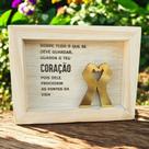 Quadro Mini De Mesa Madeira Natural Placa Decorativa Coração