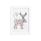 Quadro Minimalista Alce Cinza e Rosa Moldura Branca 22x32cm