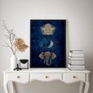 Quadro Mistico Hamsa Lua Elefante 45x34cm