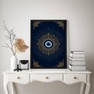 Quadro Mistico Mandala Olho Grego - Azul Dourado 45x34cm