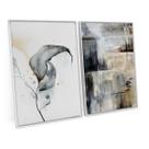 Quadro Moderno Cinza Flor E Pinceladas Kit 2 Telas Grande Para Escritório Decorativo - Bimper Quadro Moderno Cinza Flor E Pinceladas Kit 2 Telas Grande Para Escritório Decorativo - Bimper