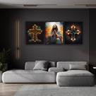 Quadro Moderno Luxo Trio Jesus Fé Cruz com Moldura 129x53cm