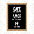 Quadro Moldura Dourada Café Amor Fé 45x34cm