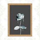 Quadro Moldura Dourada Flor Tinta Azul 45x34cm