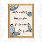 Quadro Moldura Dourada Hoponopono Borboletas 45x34cm