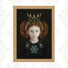 Quadro Moldura Dourada Menina Fone Ouvido 24x18cm