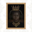 Quadro Moldura Dourada Menina Negra Fone Ouvido 45x34cm