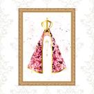 Quadro Moldura Dourada Nossa Senhora Floral 24x18cm