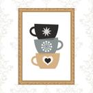 Quadro Moldura Dourada Xícaras De Café 45x34cm