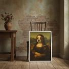 Quadro Mona Lisa King Charles spaniel 33x24cm Mold Preta