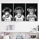 Quadro Mosaico 120x60 Três Macacos Sábios Moderno para Sala