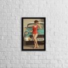 Quadro Mulher com Carro dos Anos 50 33x24cm - com vidro