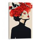 Quadro Mulher com Flores e Elegância Rubra Contemporânea
