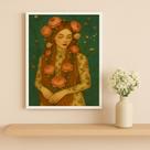 Quadro Mulher Ruiva Com Flores 24x18cm Mold Preta Vidro