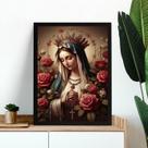 Quadro Nossa Senhora Com Terço - Flores 24x18cm - com vidro