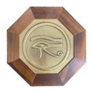 Quadro Olho de Hórus Madeira Imbuia Oitavado e Metal 18 Cm