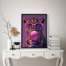 Quadro Onça Rosa Roxo Bubble Gum 33x24cm - com vidro