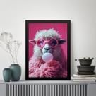 Quadro Ovelha Bubble Gum - Rosa 33x24cm - com vidro
