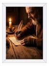 Quadro Padre Pio Escrevendo Uma Carta A Mão 50x70cm