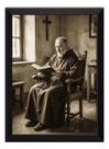 Quadro Padre Pio Lendo Bíblia Sentado 50x70cm
