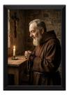 Quadro Padre Pio Orando Terço Na Mão Com Chagas 50x70cm Quadro Padre Pio Orando Terço Na Mão Com Chagas 50x70cm