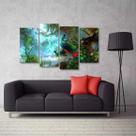 Quadro Paisagem Artístico Pavão Sala Em Tecido 4 Peças 1