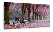 Quadro Paisagem Flor Cerejeira Bicicleta Decorativo Tecido
