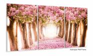 Quadro Paisagem Flores Rosa Mosaico Em Tecido 3 Peças