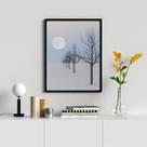 Quadro Paisagem Neve Árvores Lua 45x34cm Quadro Paisagem Neve Árvores Lua 45x34cm