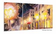 Quadro Paisagem Praça Luzes Estilo Leonid Afremov 120x60 mosaico 3 peças em tecido