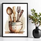 Quadro Para Cozinha Vintage - Utensílios 24x18cm