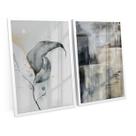 Quadro Para Escritório Sala Quarto Moderno Cinza Pinceladas Folha Cinza Kit 90x60cm C/ Vidro - Bimper
