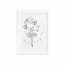 Quadro para Quarto de Menina Fada Azul Moldura Branca 33x43