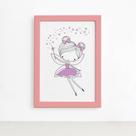 Quadro para Quarto de Menina Fada Lilás Moldura Rosa 22x32cm