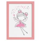 Quadro para Quarto de Menina Fada Rosa Moldura Rosa 22x32cm