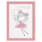 Quadro para Quarto de Menina Fada Rosa Moldura Rosa 22x32cm