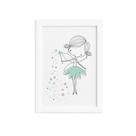 Quadro para Quarto Fada Verde Moldura Branca 22x32cm